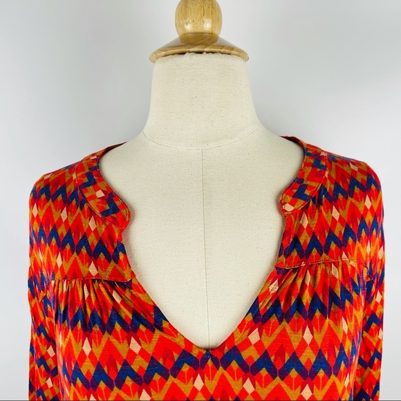 LUCKY BRAND Mirna Geo Top in Orange Chevron Size Small - Picture 3 of 10